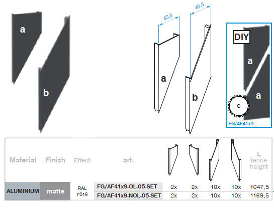 Click-lock távtartó takaróléc U-adapterhez, 41 x 09 - 30mm - Antracit R7016, ferde 5 mm átfedéssel - KÉSZLET