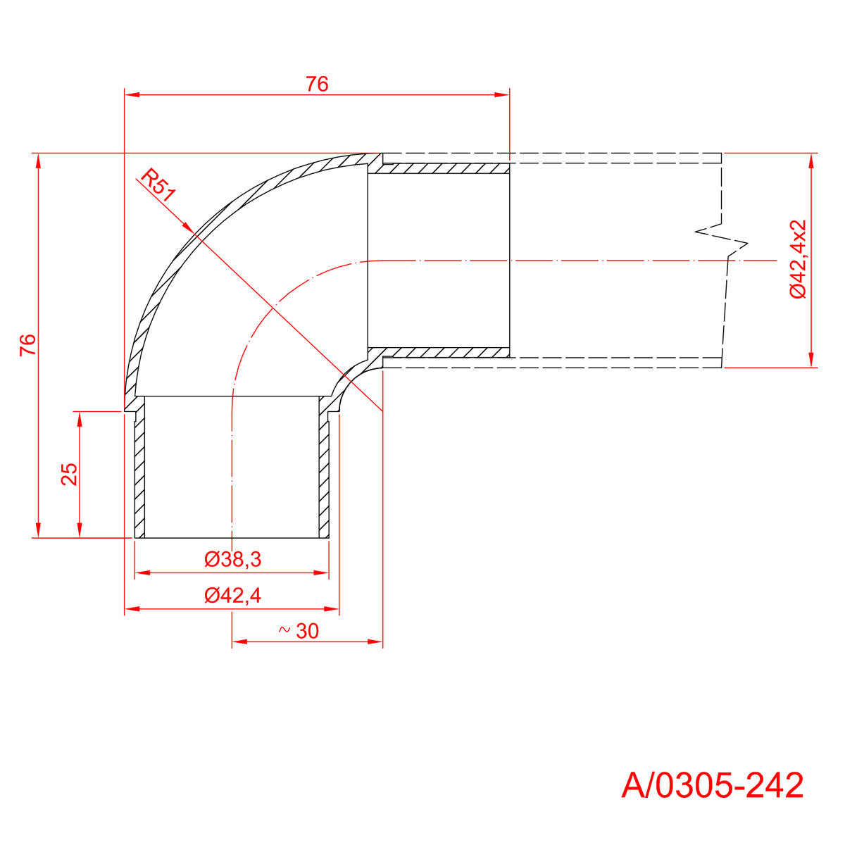Rozsdamentes sarokidom kapaszkodóhoz (polírozott)