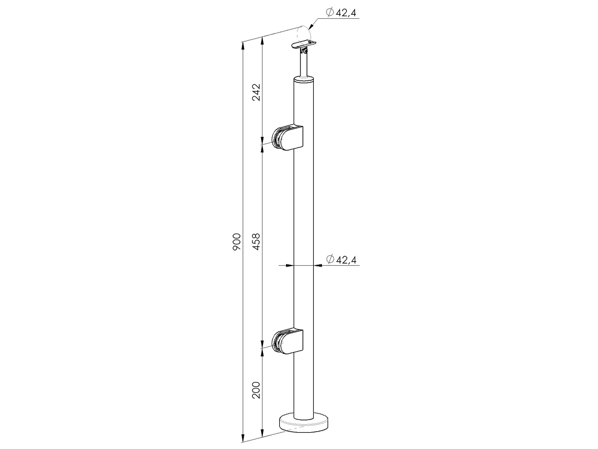 Felső rögzítésű, balos oszlop üvegkorláthoz
