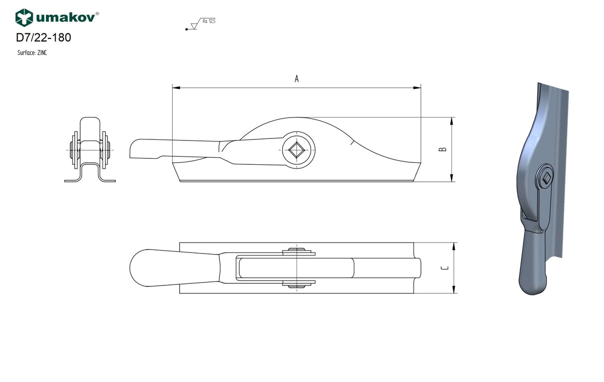 Szárnyaskapu tolózár Zn, L180mm