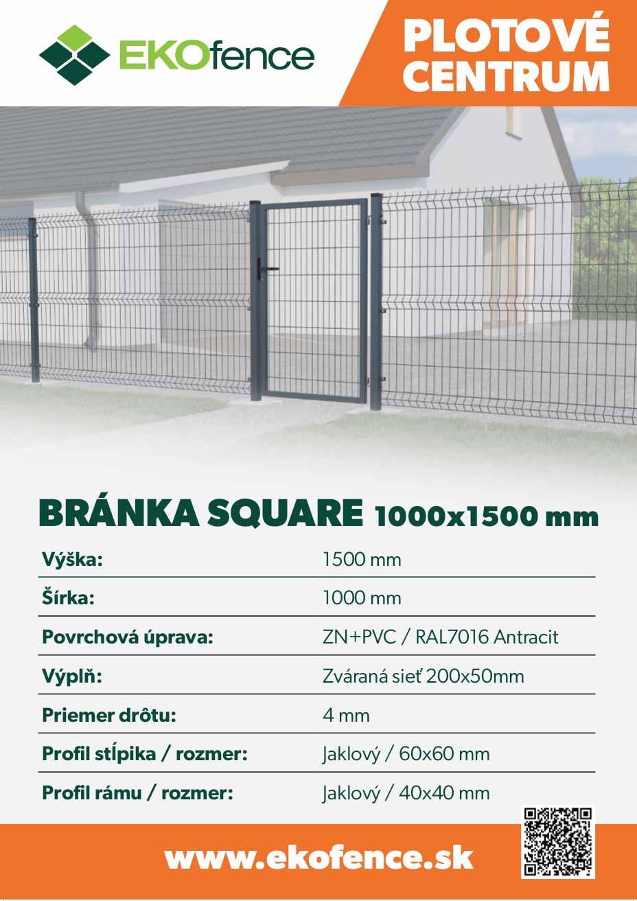 Bránka 1kr. SQUARE ZnPVC 1000x1500mm, antracit