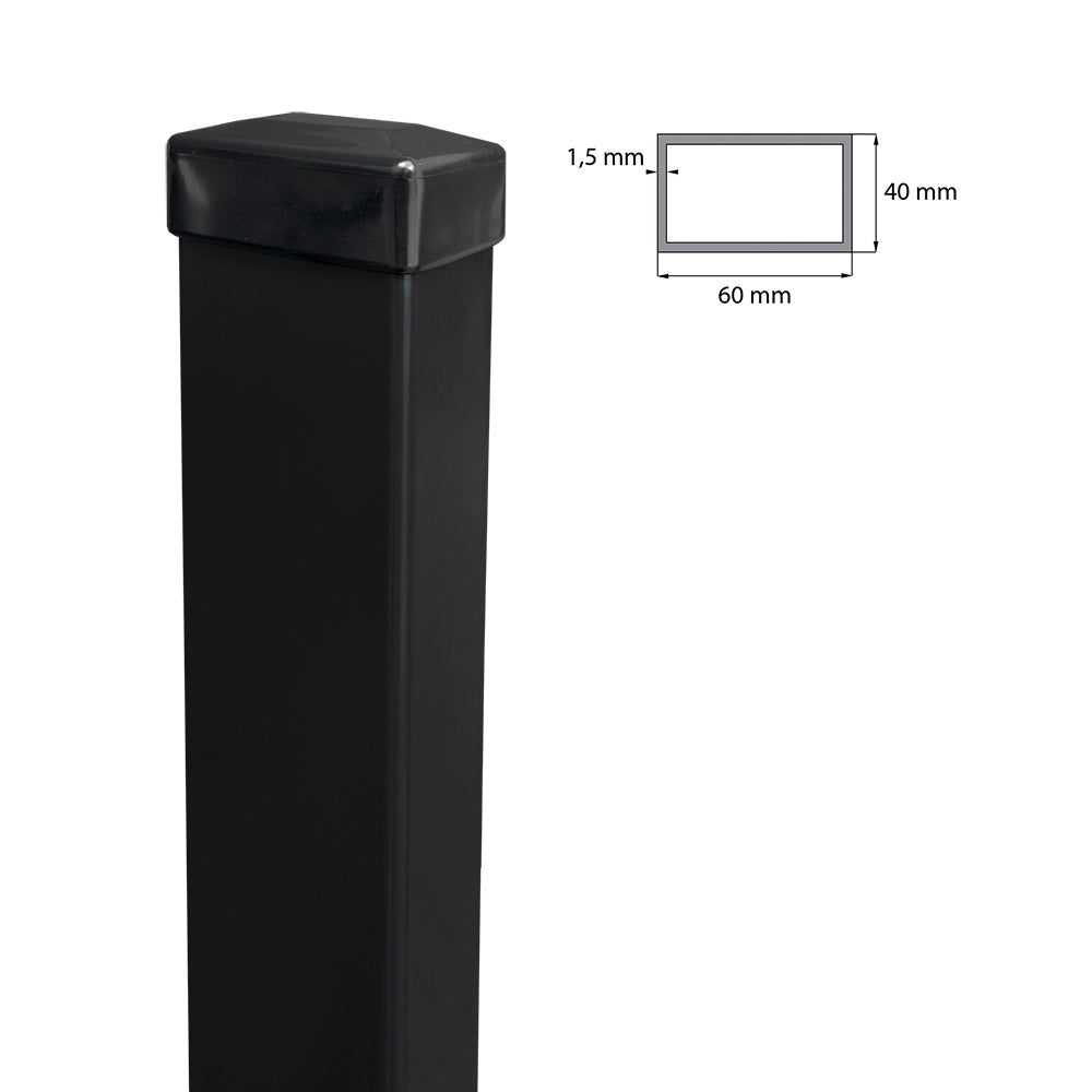 Pozinkovaný stĺpik 60x40mm s PVC čiapkou, 1800mm - Čierna RAL 9005
