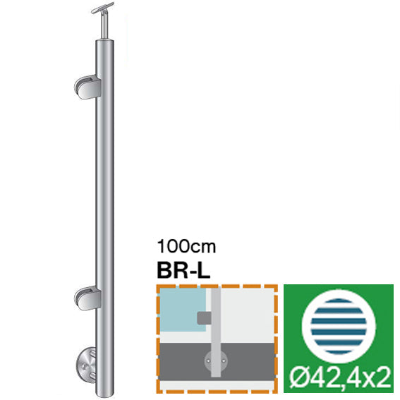 Oldalsó rögzítésű, balos oszlop üvegkorláthoz