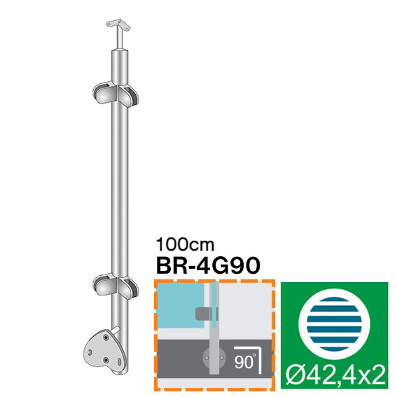 Oldalsó rögzítésű, külső sarokoszlop üvegkorláthoz