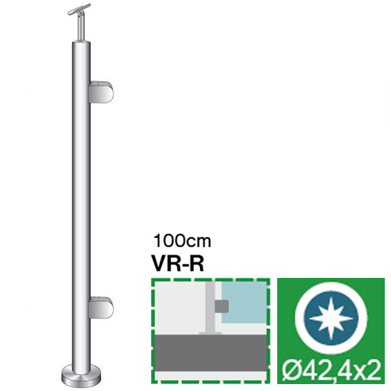 Felső rögzítésű, jobbos oszlop üvegkorláthoz