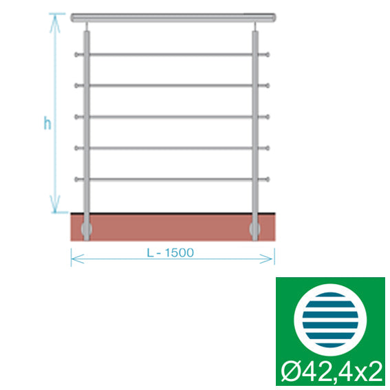 Rozsdamentes pálcás korlát, L: 1500 mm