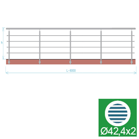Rozsdamentes pálcás korlát, L: 6000 mm