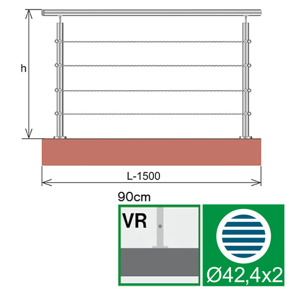 Rozsdamentes sodronyos korlát galériára