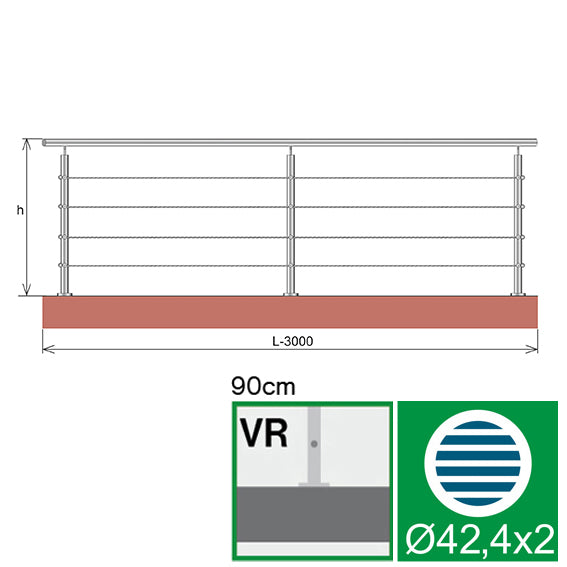 Rozsdamentes sodronyos korlát - 3000x900 mm