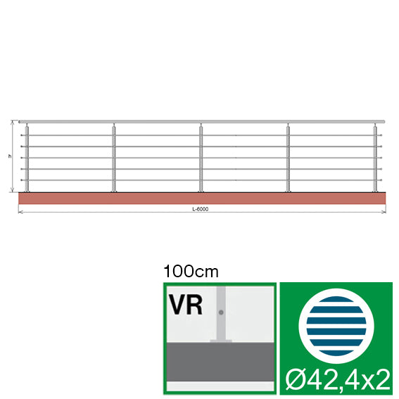Rozsdamentes pálcás korlát (6000x1000 mm)