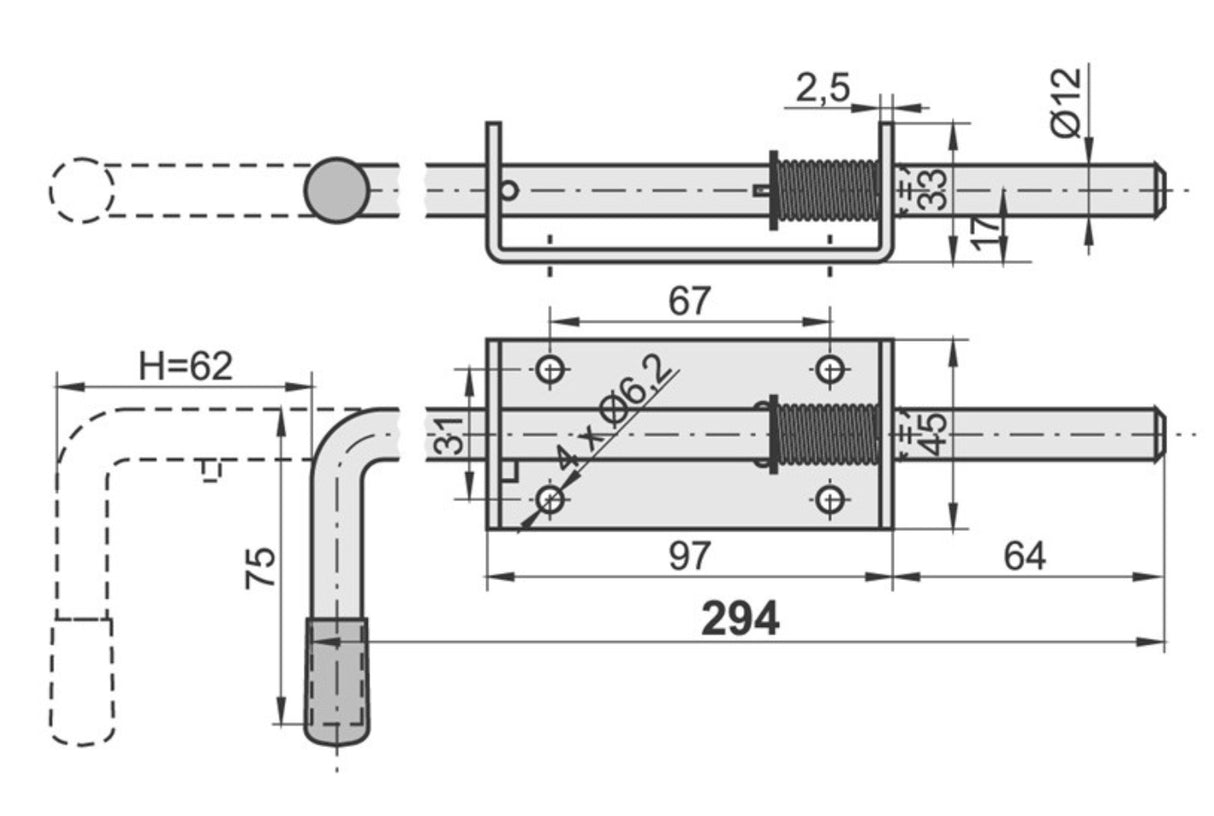 Tolózár Zn, L300mm
