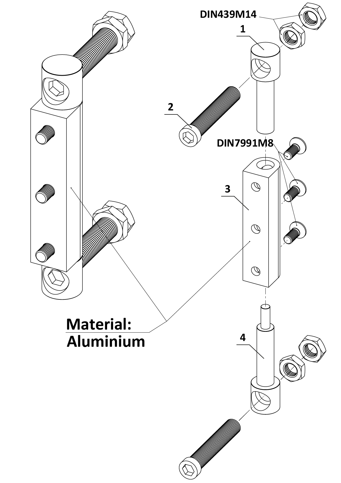 Állítható csukló csavarozható kivitelben, rozsdamentes acél/alumínium