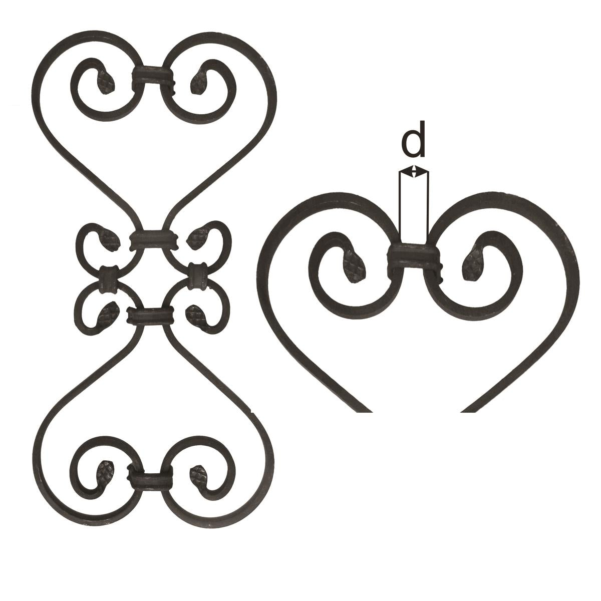 Díszelem 410x200, 12x6, d12x12mm