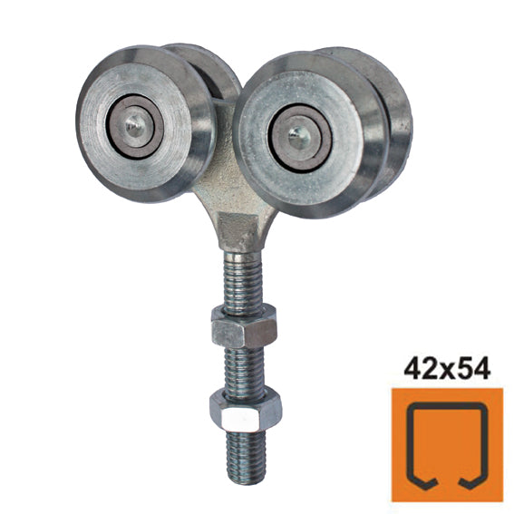 Függőkapu görgő (2x2), Zn, 42x54 mm sínhez