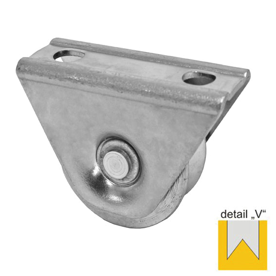 Csavarozható talpú tolókapu görgő, V, D100