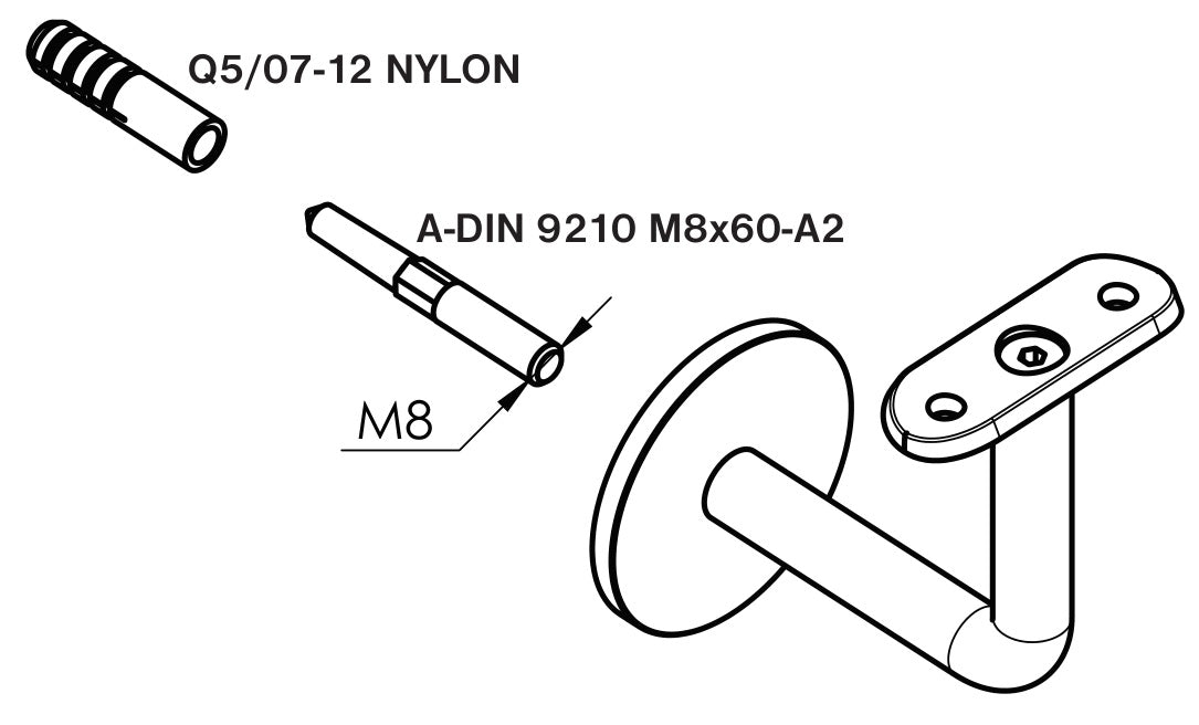 Bükk fogantyú és rozsdamentes acél konzolok, JP40x40mm/L3000mm