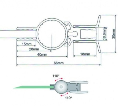 Alumínium zsanér lengő üvegajtóhoz +/- 110° L2100m