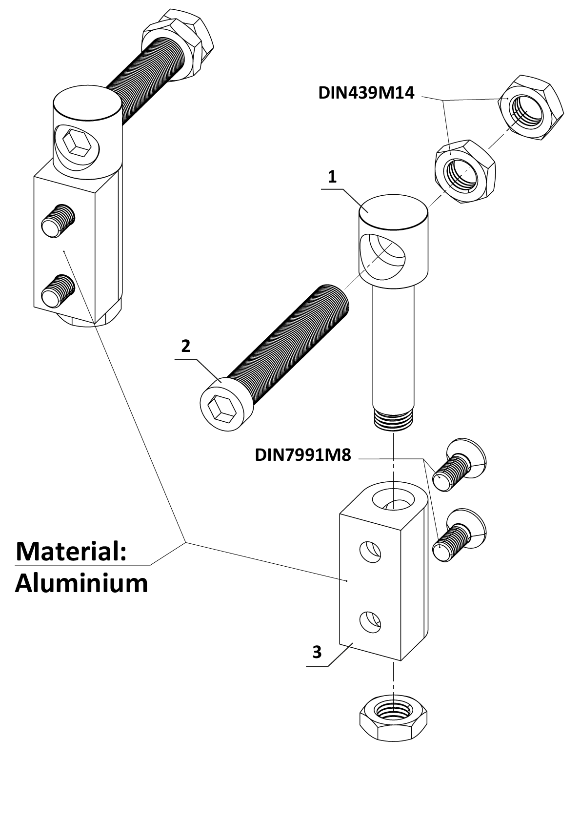 Állítható csukló csavarozható kivitelben, rozsdamentes acél/alumínium