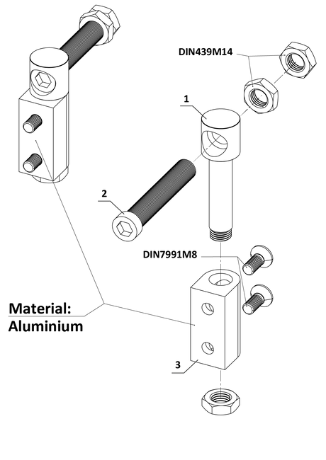 Állítható csukló csavarozható kivitelben, rozsdamentes acél/alumínium