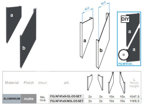Click-lock távtartó takaróléc U-adapterhez, 41x09-36mm - Antracit R7016, ferde 5 mm hézaggal - KÉSZLET