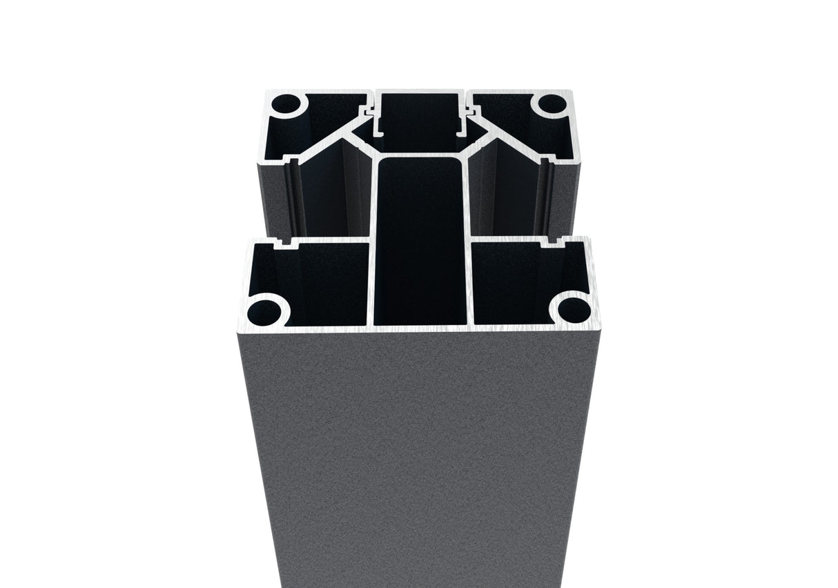 Alumínium kerítésoszlop készlet 70 × 70 mm – 6,0 m – antracit RAL 7016 – 20 mm széles betétekhez