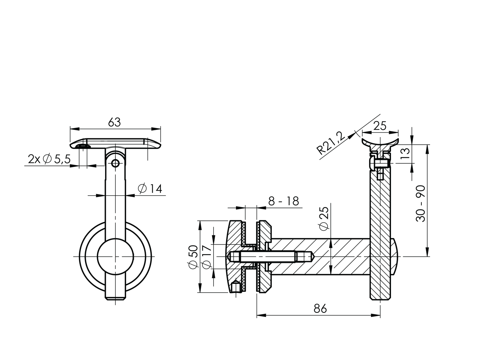 Állítható körkapaszkodótartó síküvegre