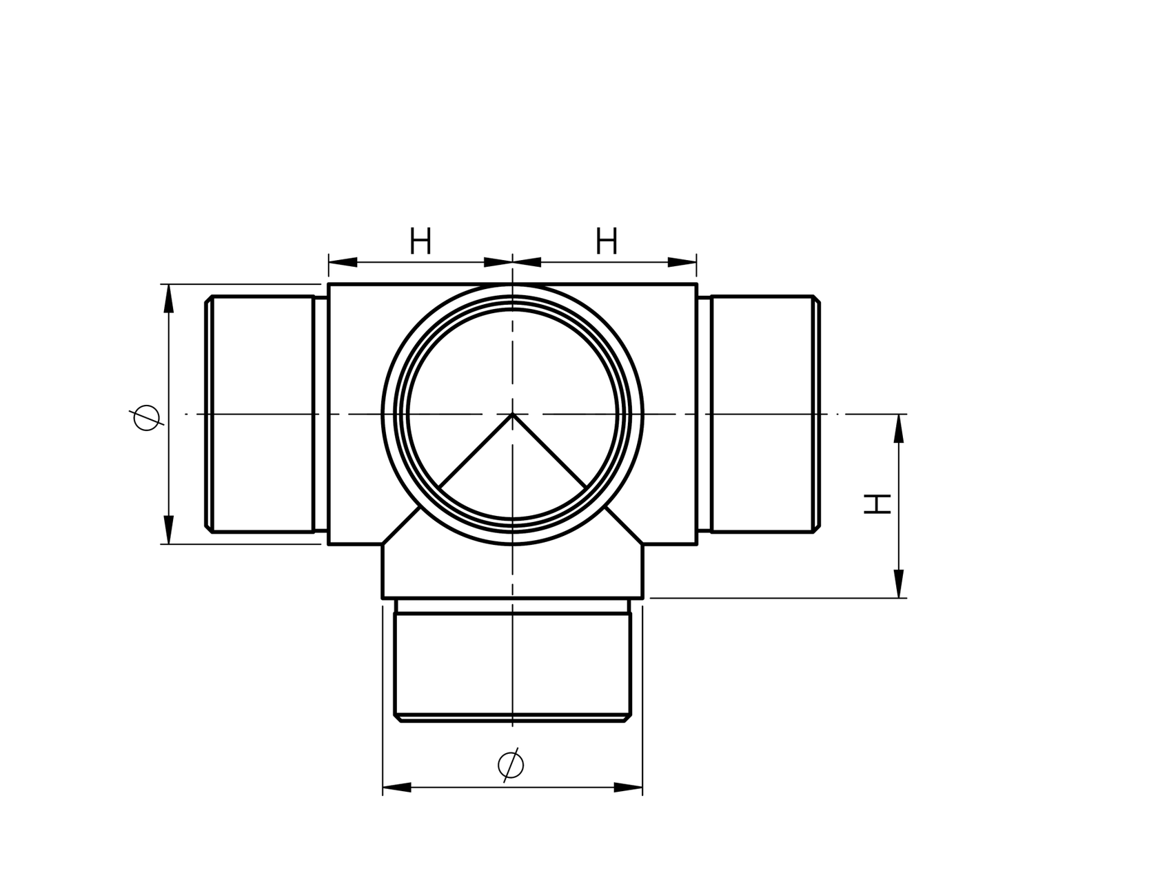Négyágú T-idom körszelvény kapaszkodóhoz
