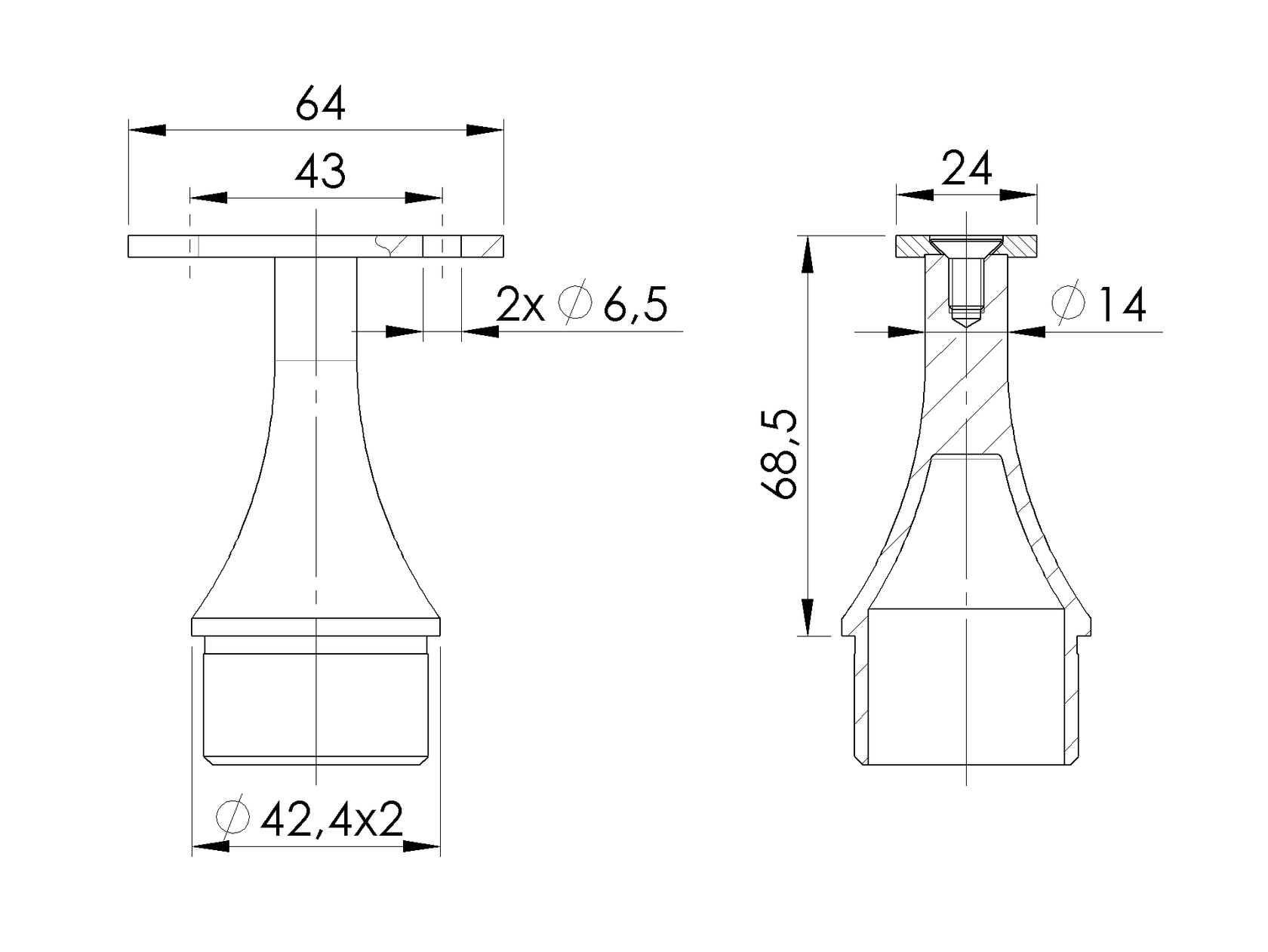 Merev-fix négyzetkapaszkodó tartóelem D42,4x2