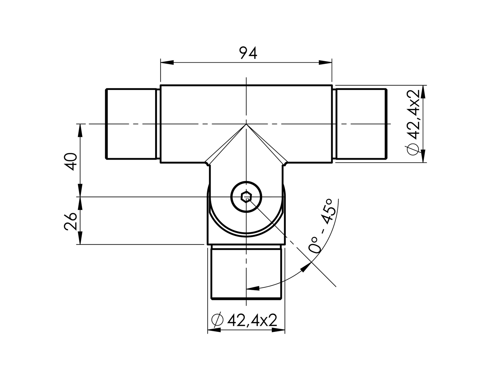 Állítható rozsdam.csőtoldó "T" idom