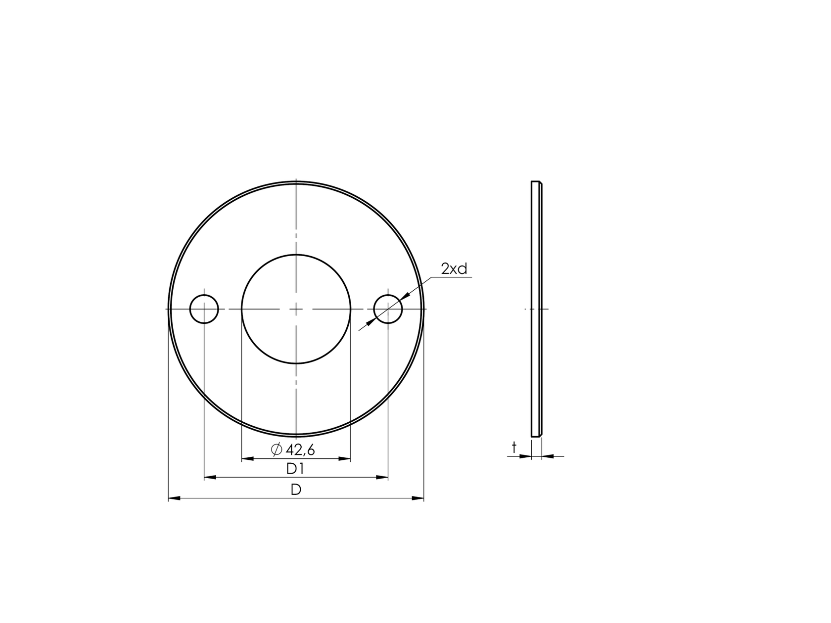 Talp rozetta AISI304, D100/42,4mm, 2xd11, t4 raw