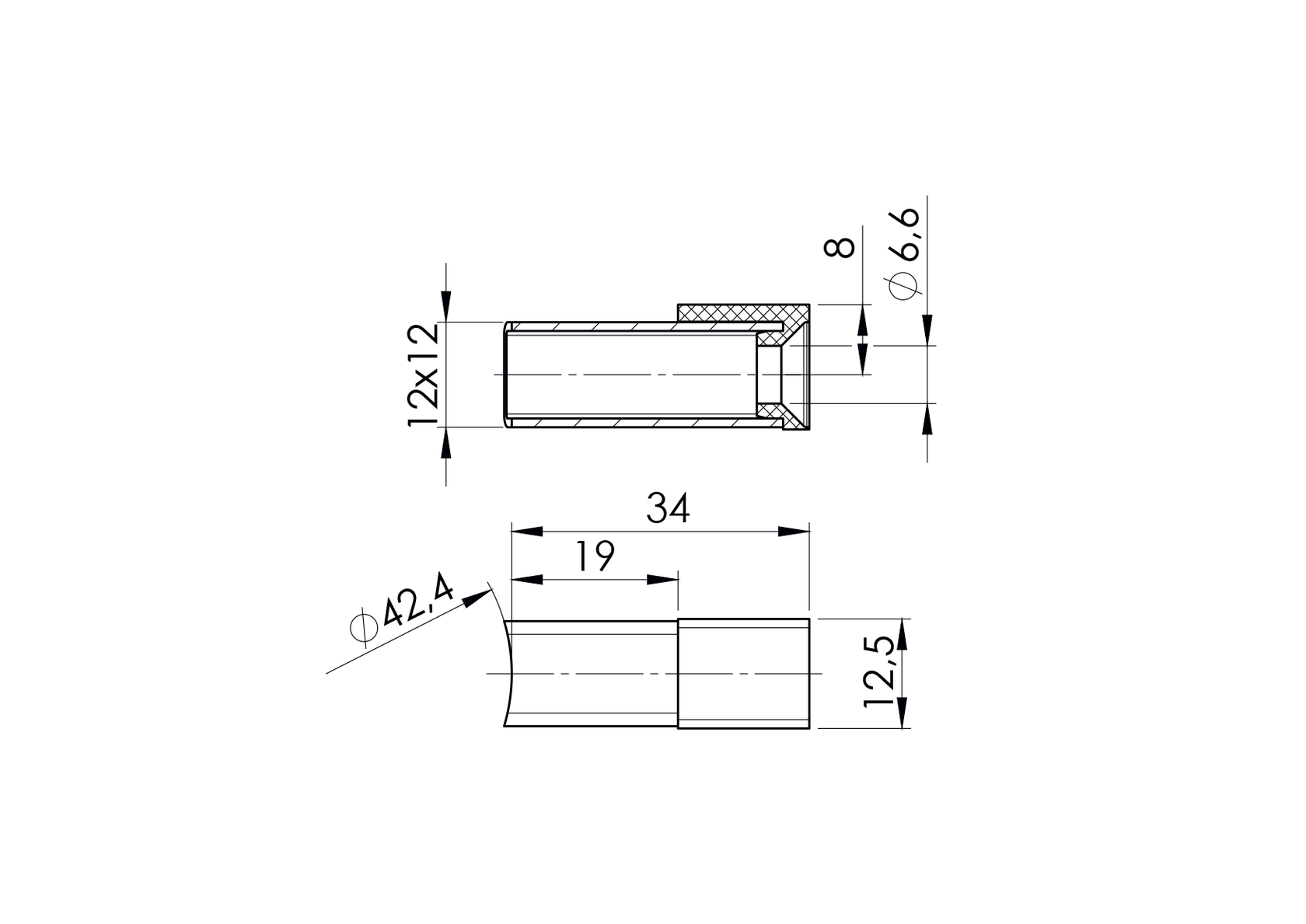 Rozsdam.gumizott síkhátú üvegtám 90°