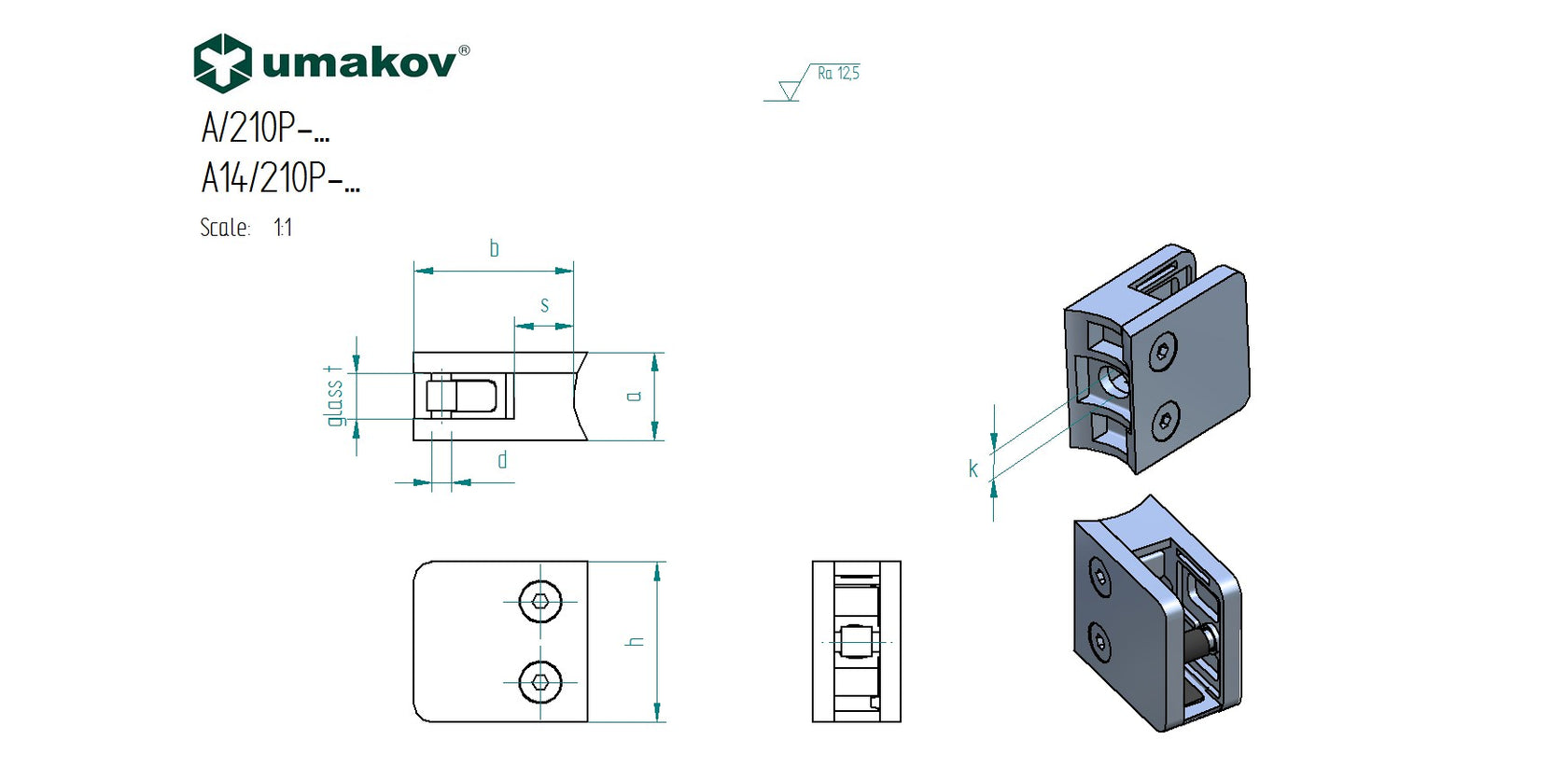 Üvegfogó, üvegtámasz alsóperemmel-D42,4 mm csőre