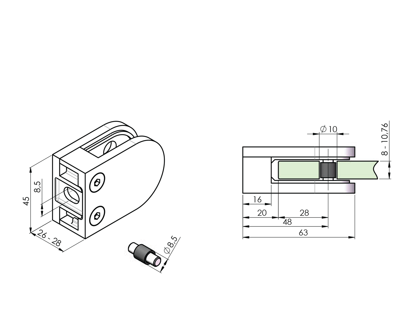 Üvegmegfogó zártszelvényre