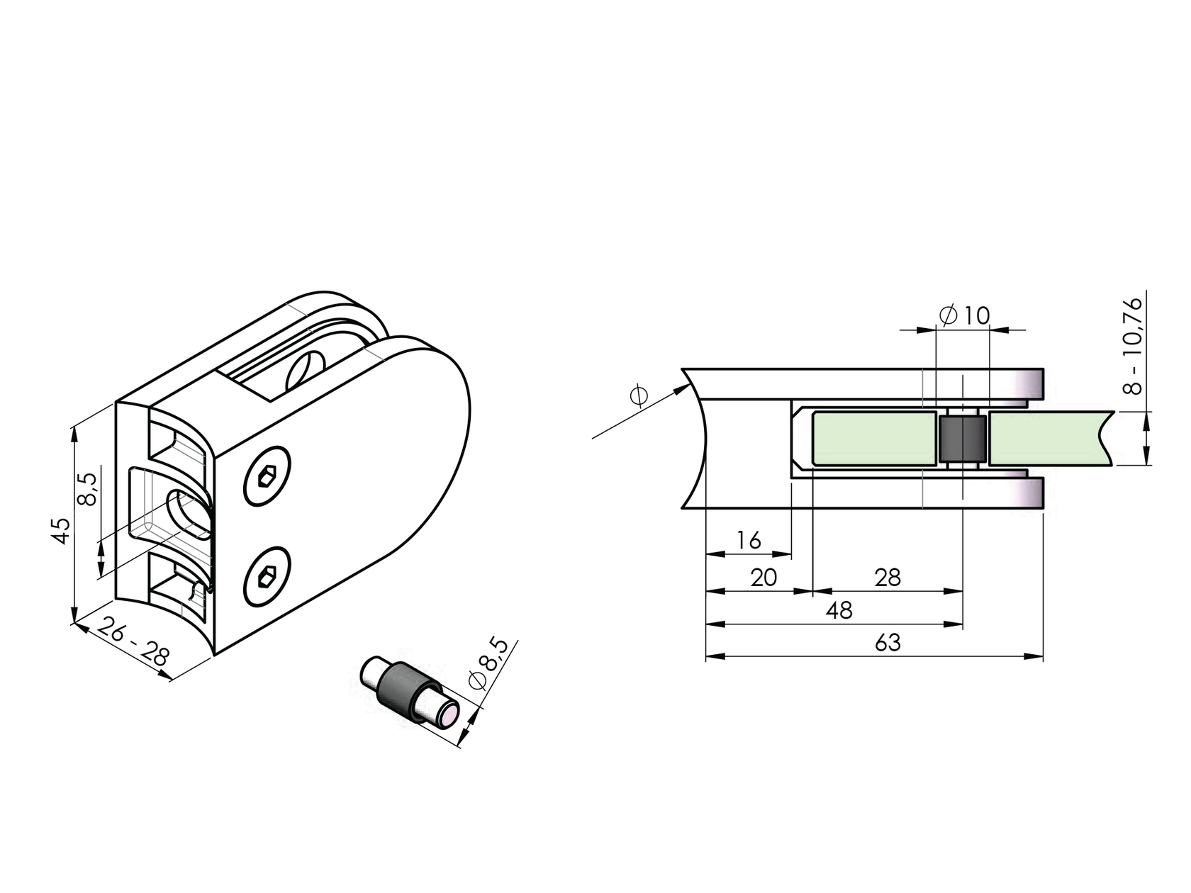 Tengelyirányú üvegmegfogók