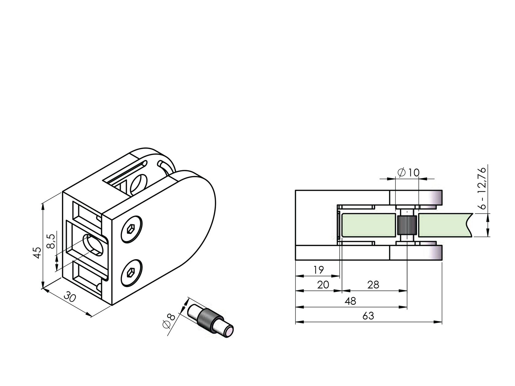 Üvegmegfogó zártszelvényre
