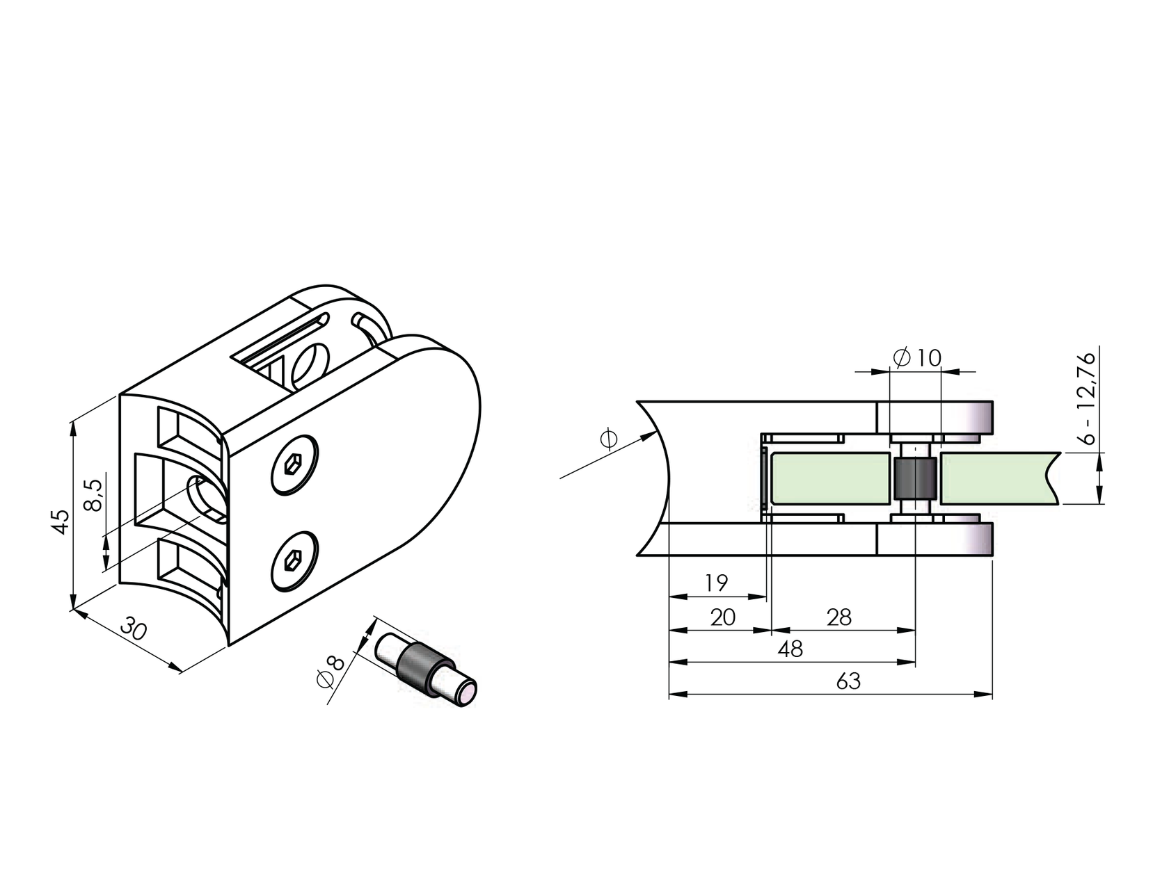 Üvegmegfogó körszelvényre