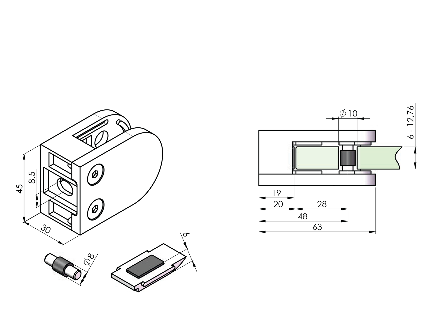 Tengelyirányú üvegmegfogók