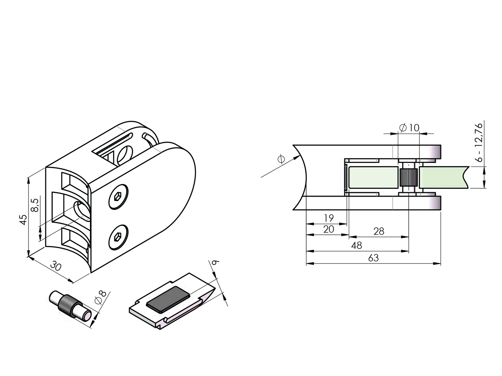 Üvegmegfogó körszelvényre