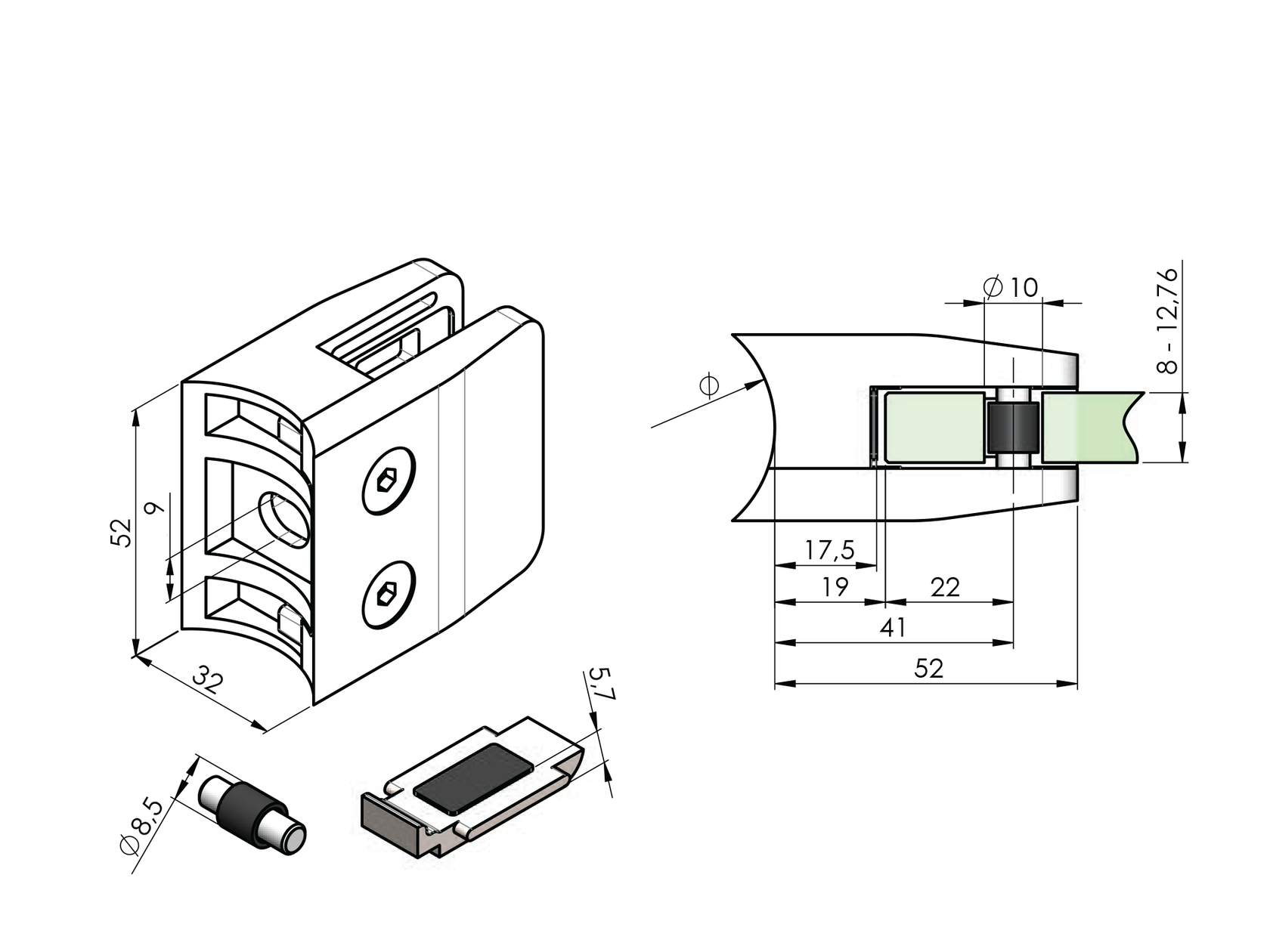 Tengelyirányú üvegmegfogók