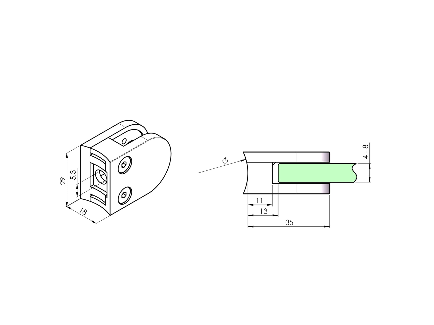 Üvegmegfogó körszelvényre
