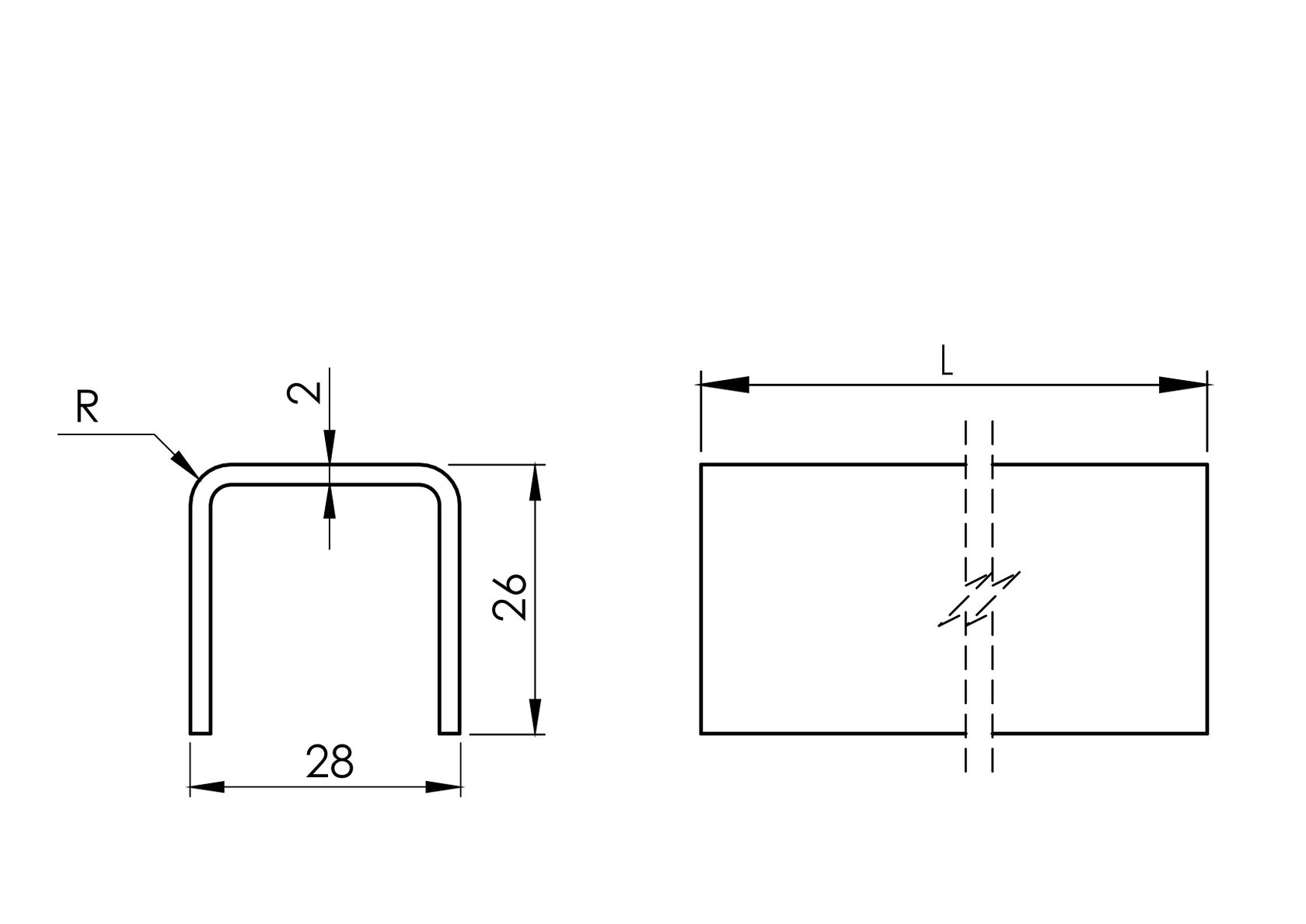 Rozsdamentes "U" profil üvegkorláthoz
