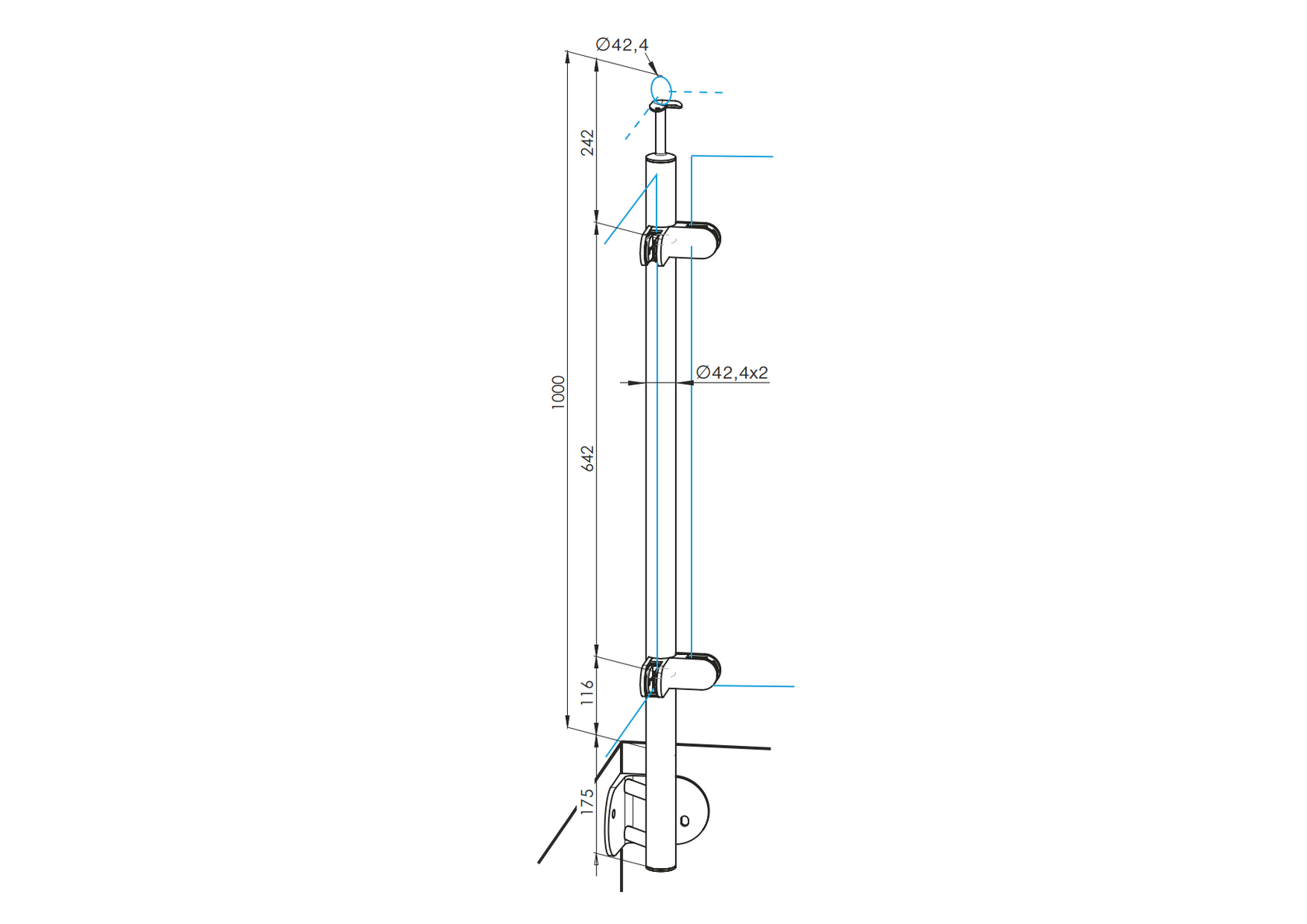 Oldalsó rögzítésű, középső oszlop üvegkorláthoz
