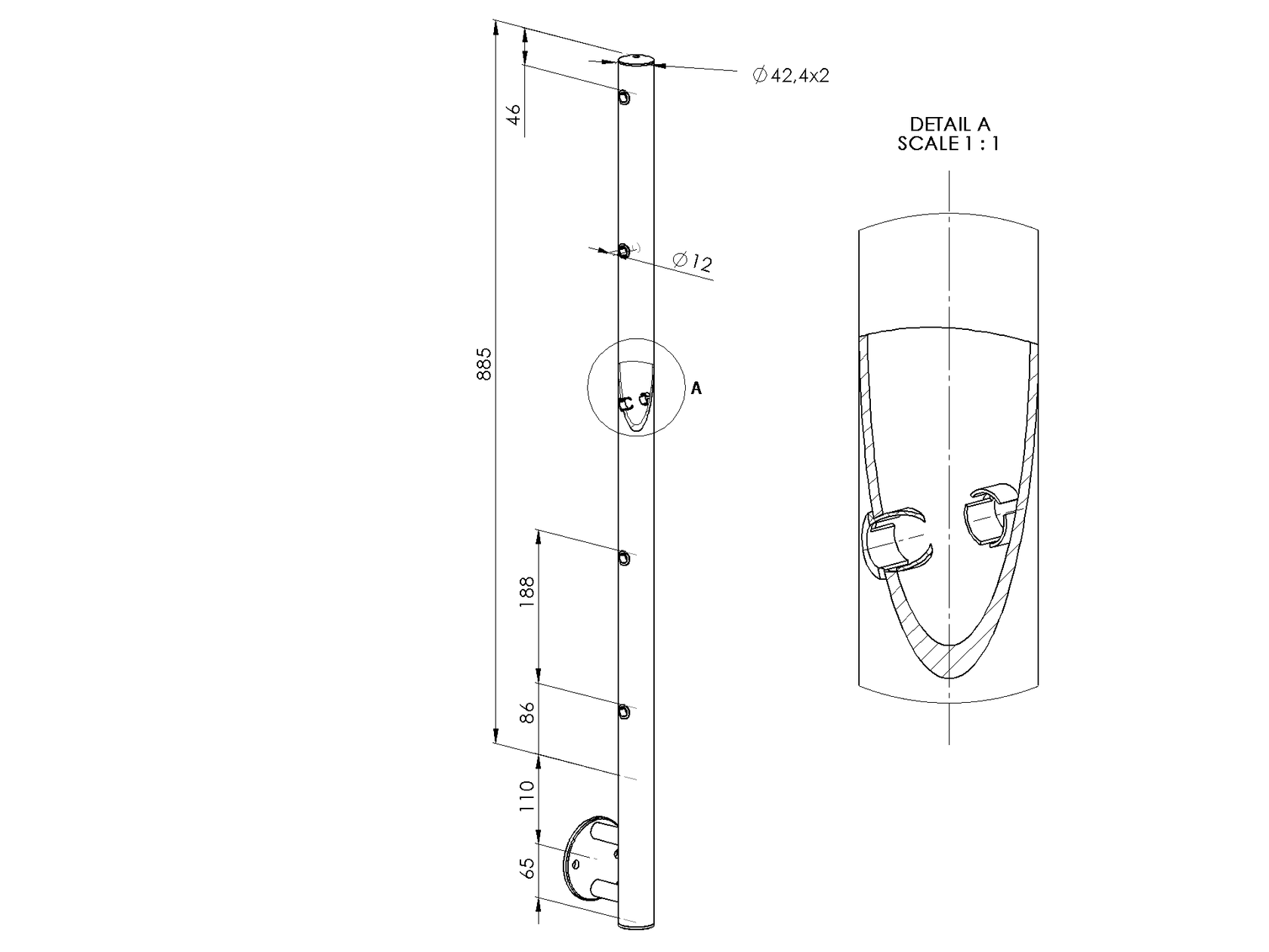 Oldalsó rögzítésű oszlop pálcás korláthoz