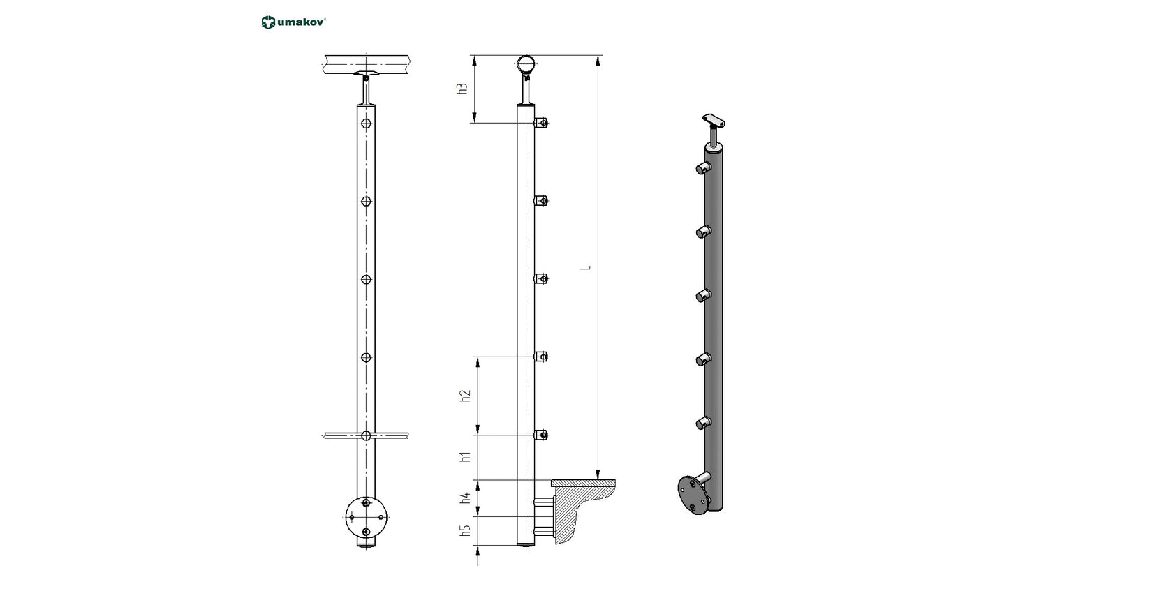 Rozsdam. lépcsőoszlop, oldali tartókon-polírozott