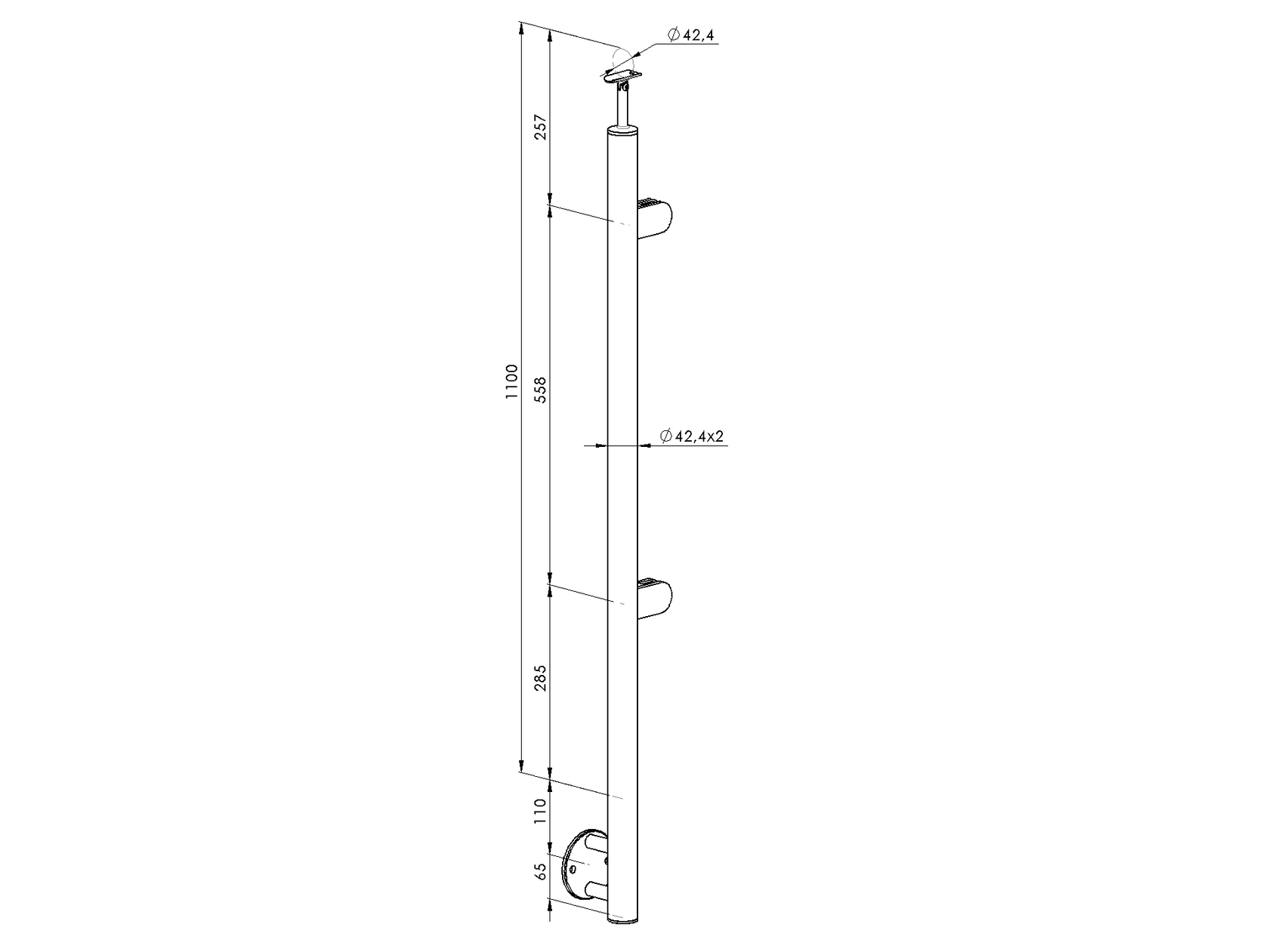 Oldalsó rögzítésű jobbos oszlop üvegkorláthoz