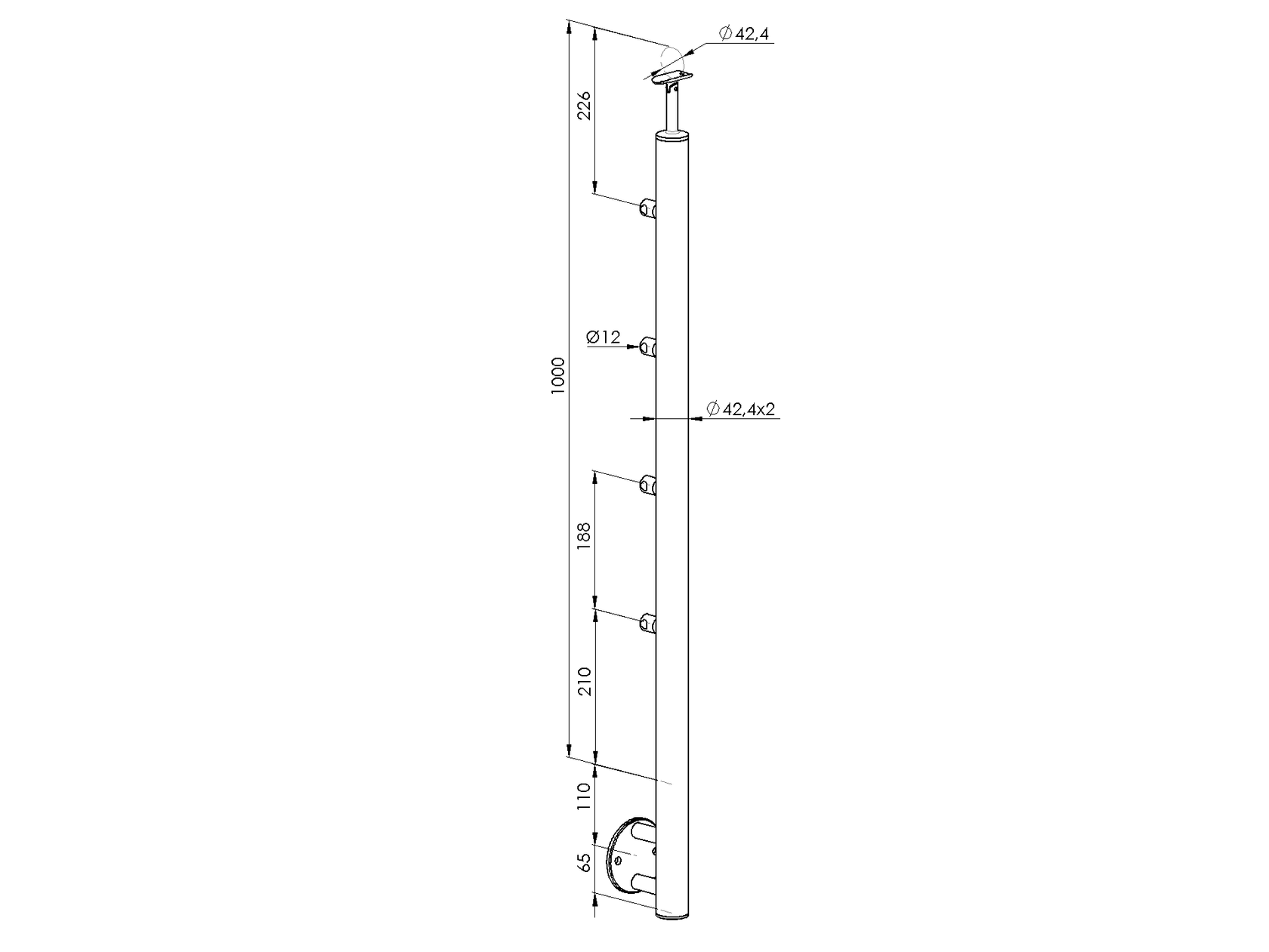 Rozsdamentes oszlop pálcás korláthoz (lépcsőre)
