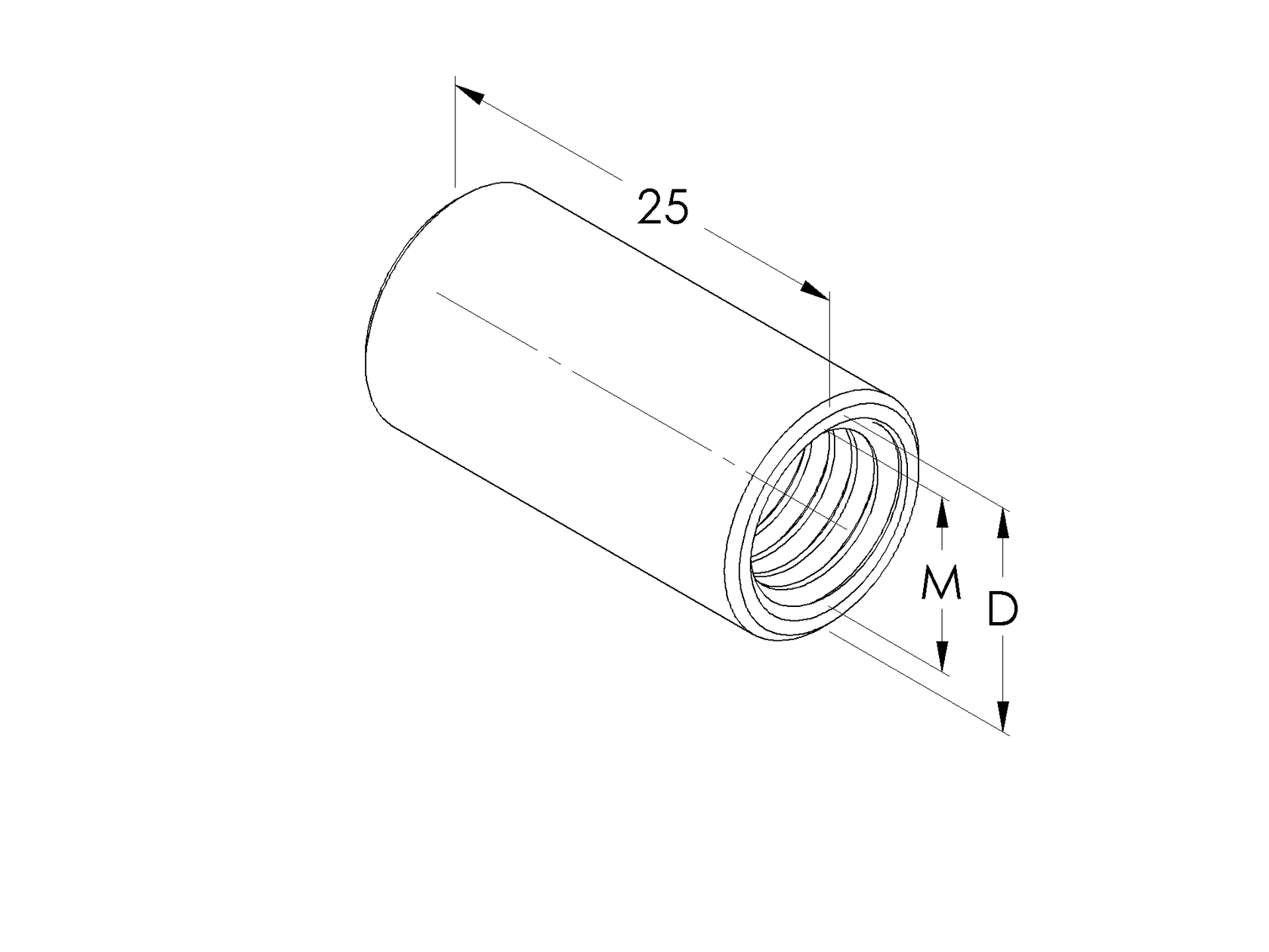 Kerek tengelykapcsoló anya, AISI304, M8x25