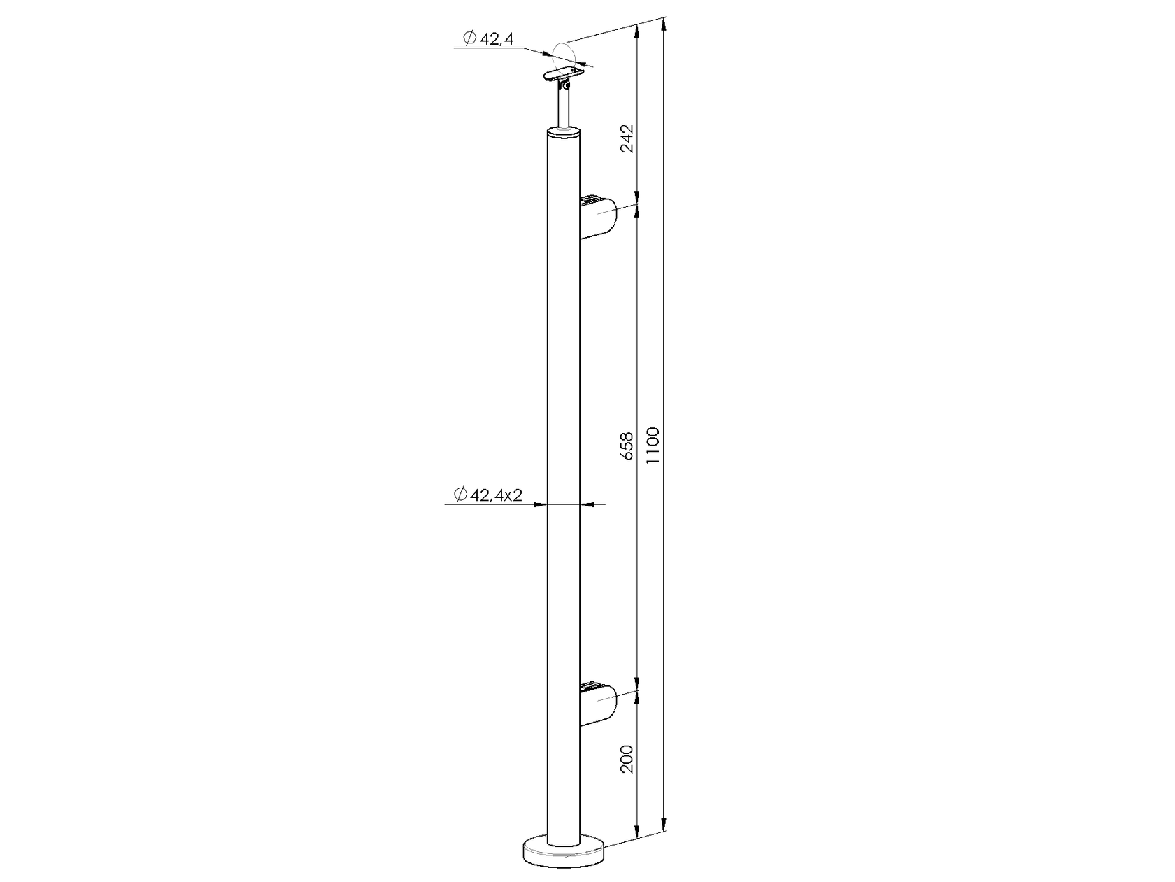 Felső rögzítésű, jobbos oszlop üvegkorláthoz
