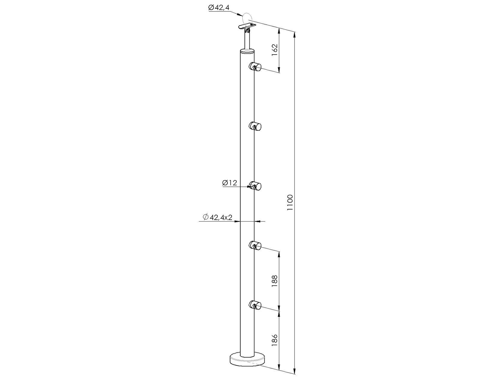 Felső rögzítésű oszlop pálcás korláthoz (polír.)