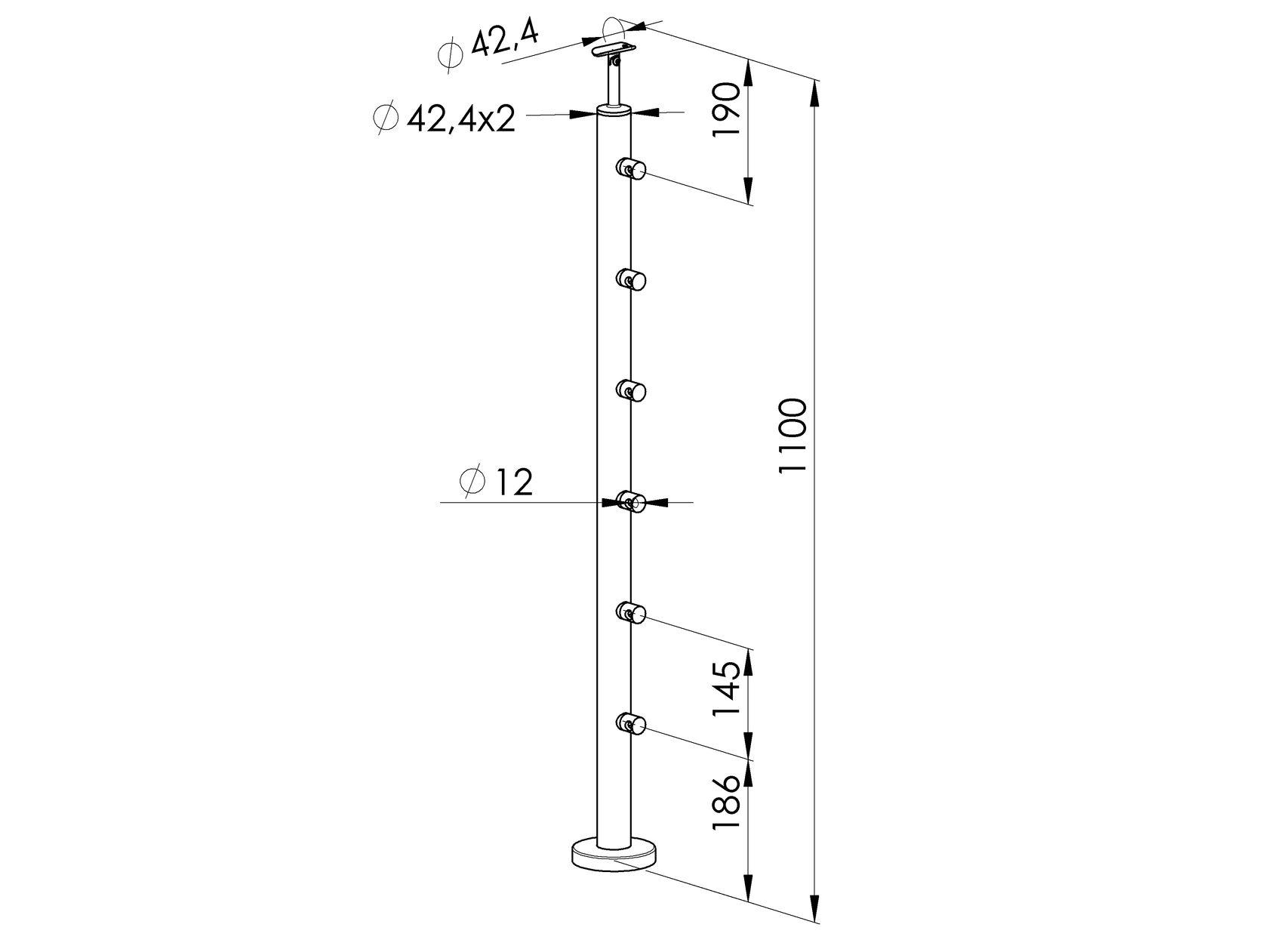 Felső rögzítésű oszlop pálcás korláthoz lépcsőre